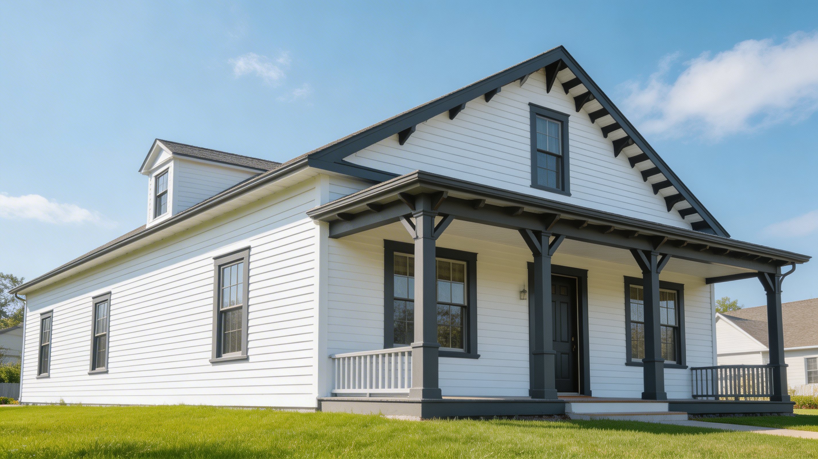 Modern farmhouse addition with white fiber cement siding and black metal porch by JTB Construction Charleston SC