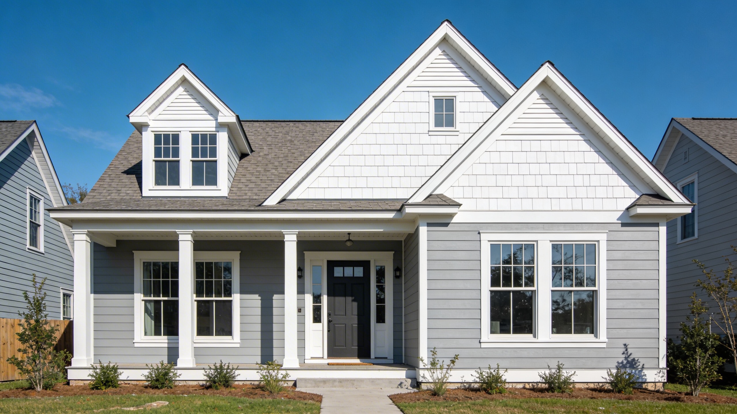 Modern farmhouse home with new white fiber cement siding and window replacement completed by JTB Construction in Charleston SC